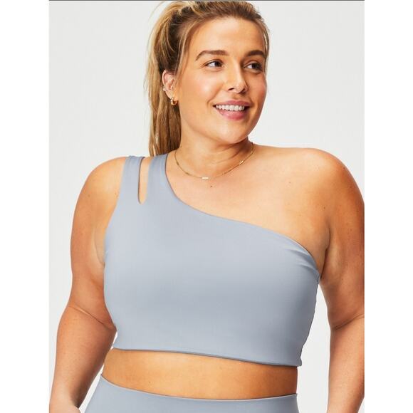 Fabletics Gray Asymmetrical Double Strap Midi Bra NEW Women's XXL 1X - Picture 1 of 10